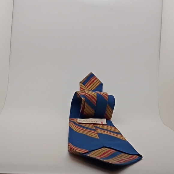 Caslon Men's Blue Tie with Multicolor Stripes 100% Polyester Washable By Castle! - Picture 6 of 9